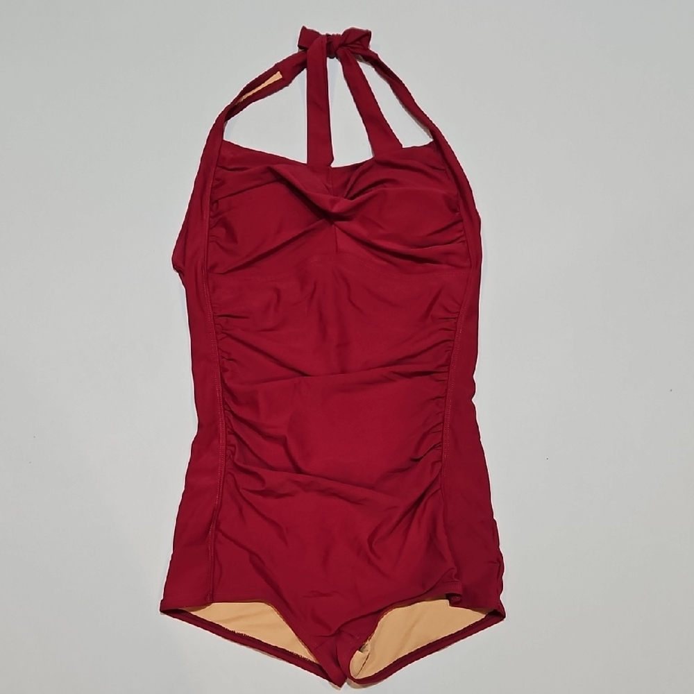 Molybell Red Halter One Piece Swimsuit Ruched Front XL NWT